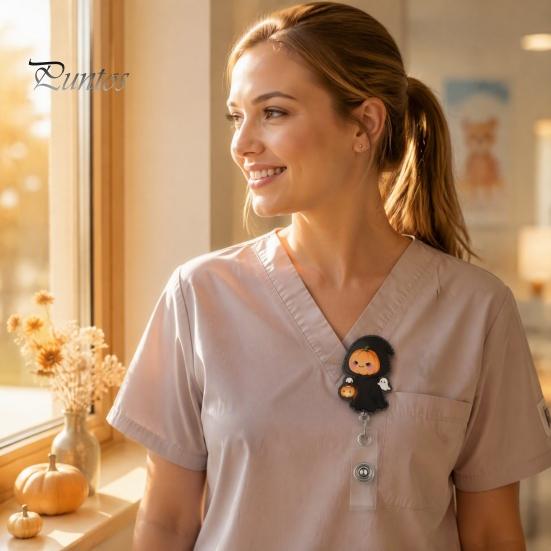 Holiday Badge Accessory Halloween Retractable Reel, Cute Pumpkin And Grim Reaper Design, Acrylic Clip for Nurses Smooth Pull Cord Nurse Doctor Teacher