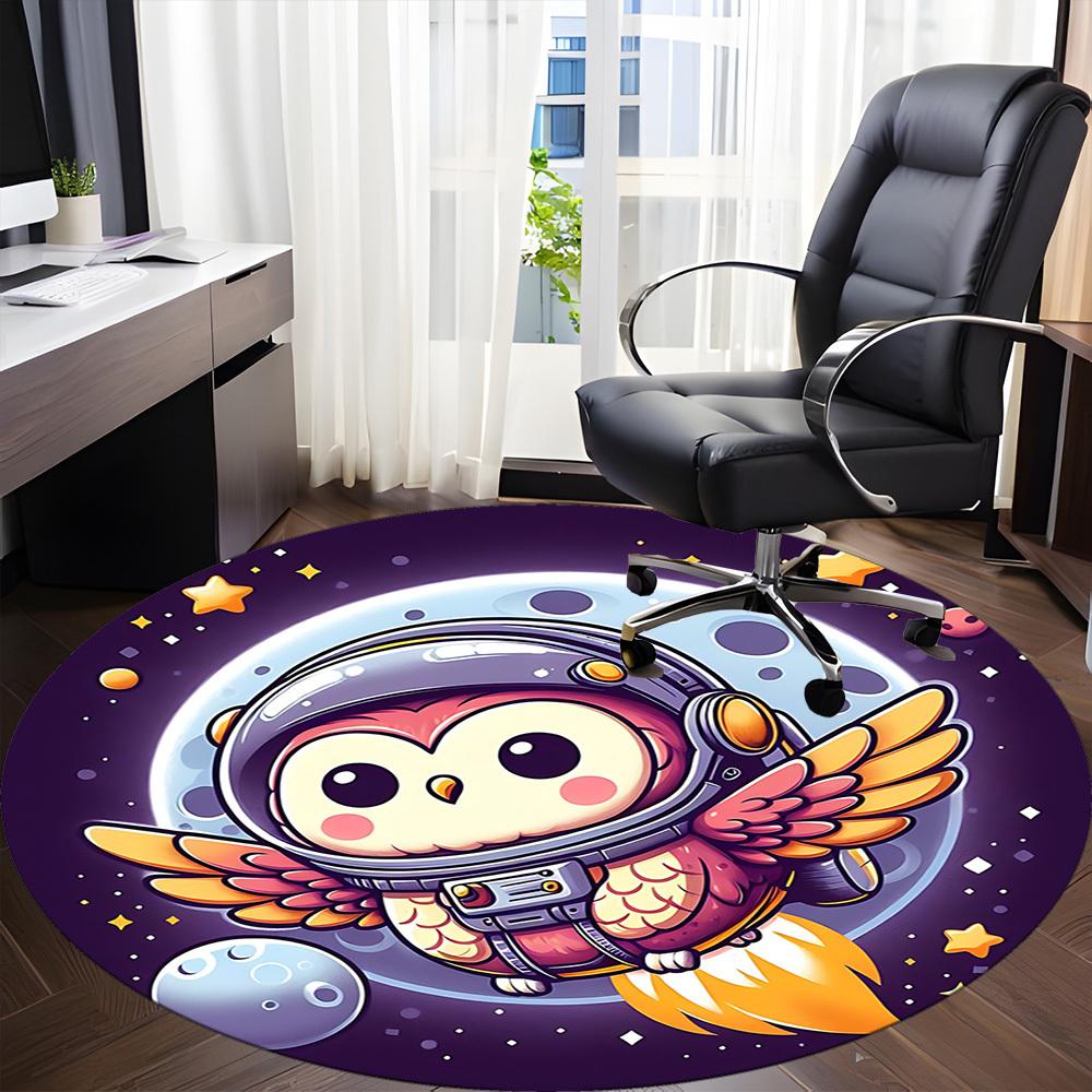 1pc Owl Astronaut Office Round Area Rug, Under Office Chairs Bedroom Living Room Home Decor, Room Deco