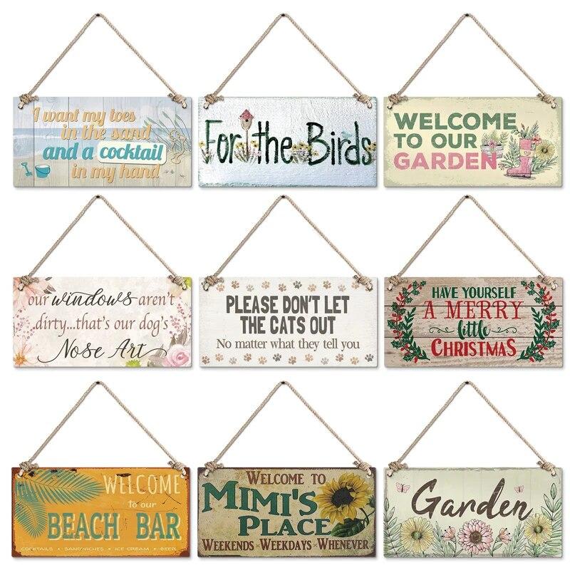 Садовые деревянные вывески, дверные цветы, зеленое растение, настенный декор, добро пожаловать в фермерский дом, пляж, домашняя комната, настенная табличка с бесплатной веревкой