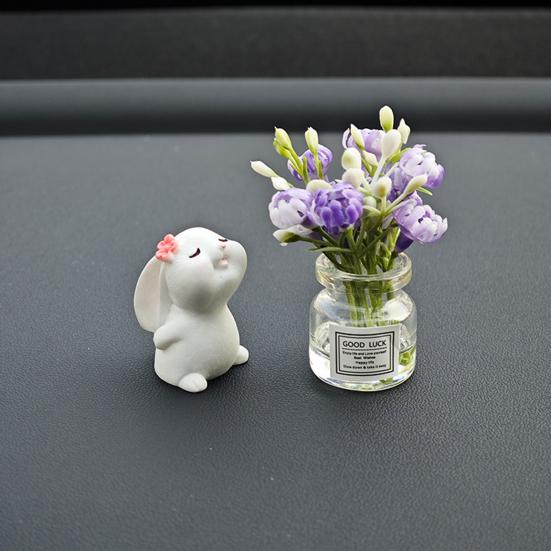 Декор приборной панели автомобиля Мини Кролик с цветком в вазе для цветов Украшения для салона автомобиля Подарок для женщин и мужчин Владельцев автомобилей