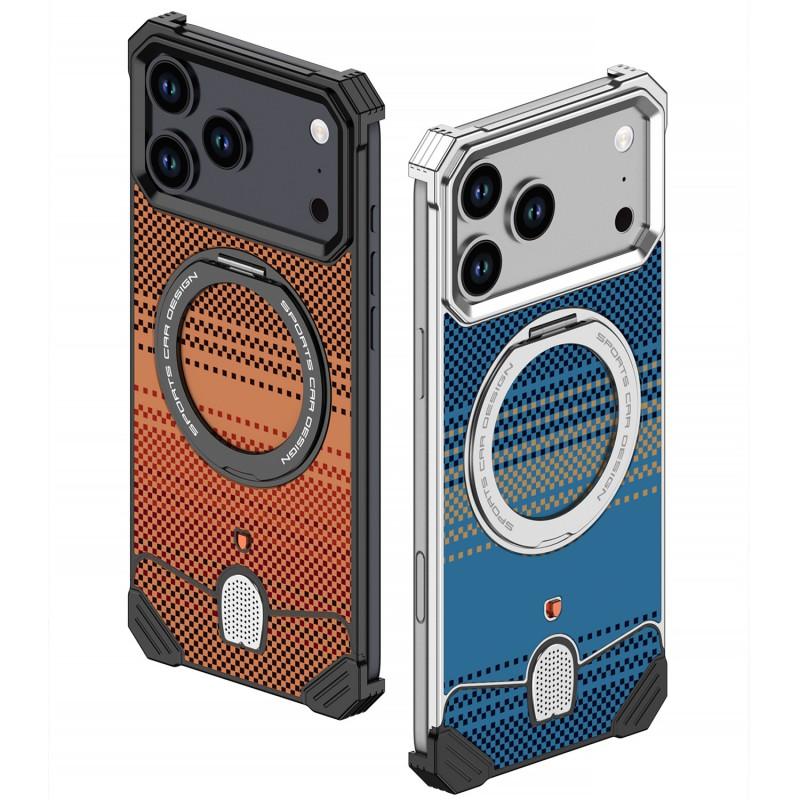 Phone Case IPhone 16 Pro Max 17 18 Metal Carbon Fiber Rotating Stand Heat Dissipation