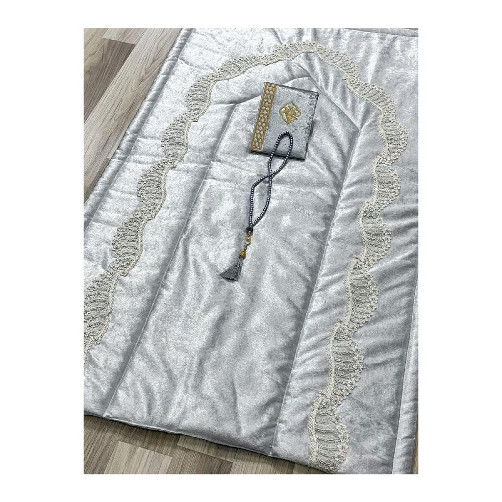 6 Piece Velvet French Laced Dowry Box Boxed Prayer Rug Set Bride Groom Set