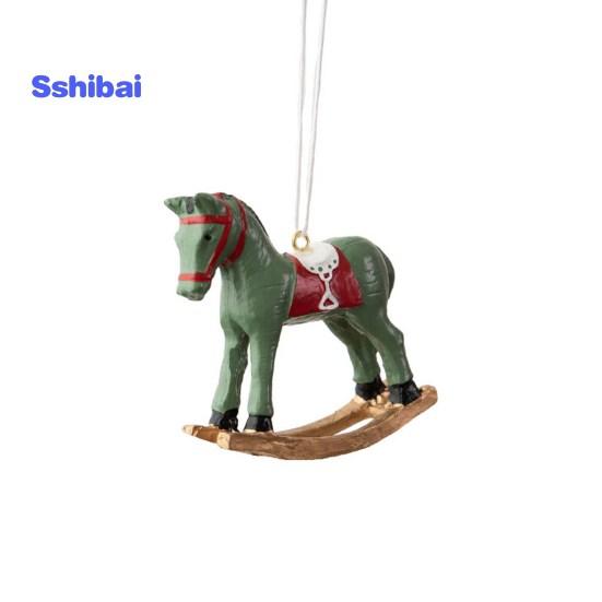 Рождественский кулон в стиле ретро, ​​милый цветной 3D мультяшный лошадка-качалка, подвесное украшение из смолы для рождественской елки