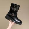 Модные женские ботинки Botas с круглым носком и длиной до середины голени в стиле ретро с пряжкой на ремне, короткие ботинки на осень-зиму в стиле панк для мотоциклистов