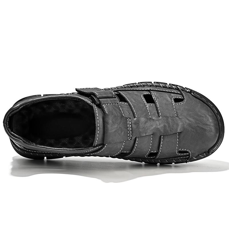 Mens Sport Sandals Breathable Outdoor Fisherman Shoes Adjustable Closed Toe Summer Leather Loafters