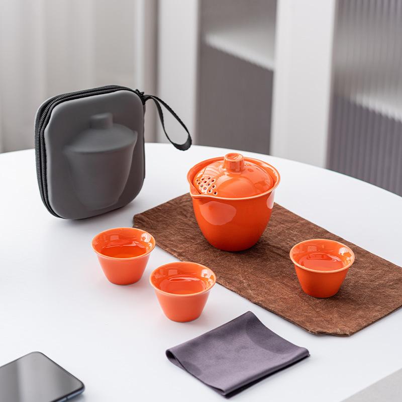 Роскошный дорожный чайный набор оптом креативный один чайник три чашки высококлассный бутик уличная экспресс-чашка портативная сумка подарки