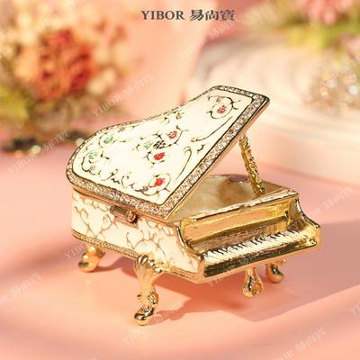 Металлическая фигурка пианино в технике перегородчатой эмали (cloisonné) со стразами, Светлая роскошь, Изделие в технике шиппо, Креативное украшение для домашнего рабочего стола, Эмалированная фигурка, Подарок