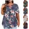 Women's Short Sleeve Shirt Round Neck Plus Size T-Shirt Flower Printed Casual Tops