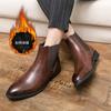 Winter Velvet Warm Martin Boots Men's British Style Short Boots Autumn and Winter Pointed Chelsea Boots High-top Leather Shoes Leather Boots