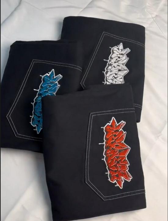 Европейские уличные джинсы JNCO с вышивкой, хип-хоп, свободные, широкие штанины