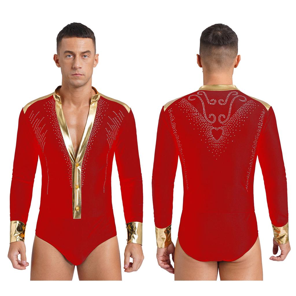 Мужской трико для фигурного катания и танцев с глубоким V-образным вырезом, боди для современного джаза, танго, самбы, ча-ча, румбы, костюм для бальных выступлений