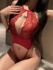 Crotchless Sexy Lingerie For Women Exposed Naughty Underwear Strap Bandage Belt Bodysuit Red Floral Backless Hollow Chest Plus