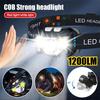 1200LM Ultra-Light Bright LED Rechargeable Headlight Flashlight with White Red Light Waterproof Motion Sensor Head Lamp