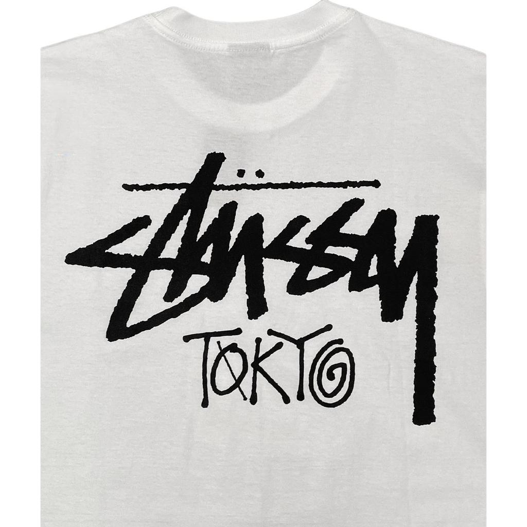 Stussy Базовый Токио Футболка с принтом букв Круглый вырез Короткий рукав Унисекс Топы 1235890001069