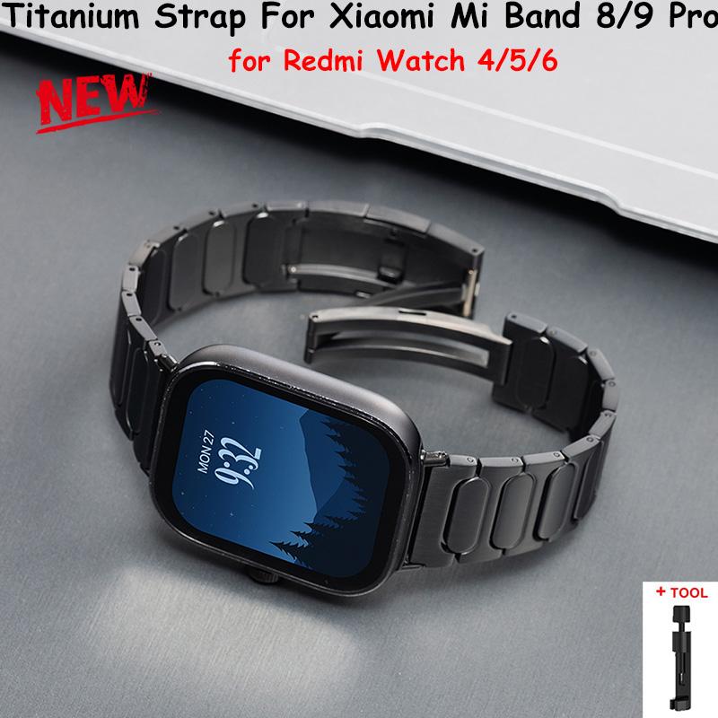 Новый металлический титановый ремешок для часов для Xiaomi mi Band 9 Pro/8 Pro Роскошный металлический сменный ремешок для Redmi Watch 6 5 4 Браслет для часов