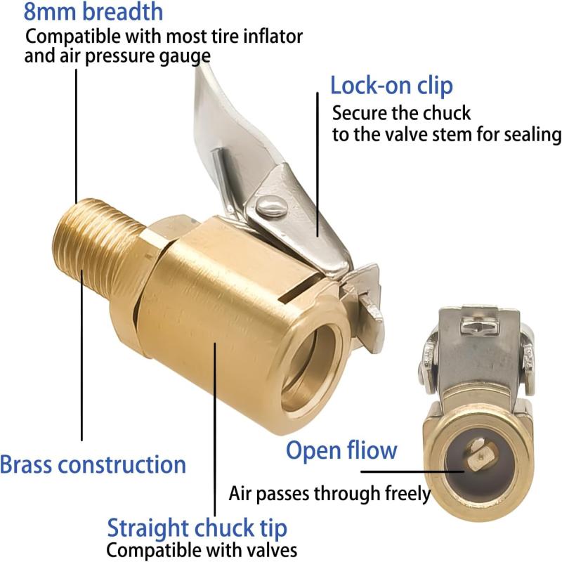 Car Auto Brass 6/8mm Tyre Wheel Tire Air Chuck Inflator Pump Valve Clip Clamp Connector Adapter Car Accessories For Compress