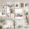 Winter Scenery Picture Canvas Painting Wall Art Elk Animal Wood Snowscape Poster and Print for Modern Home Living Room Decor