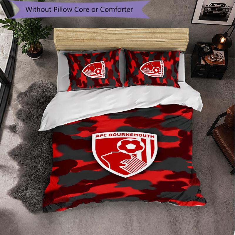 Bournemouth Football 3 Piece Bedding Set Soft Duvet Cover Set with Pillowcases Printed Bedroom Decor Set for Home