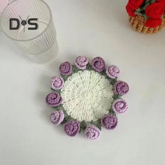Набор для вязания крючком подставки под стакан с дизайном букета роз, материал из пряжи, устойчивой к усадке, трансформируемая подставка под стакан в виде цветка, подарок ручной работы на день рождения