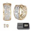 Women's 14k Gold Wide Silver Earrings with Crystals and Clasp