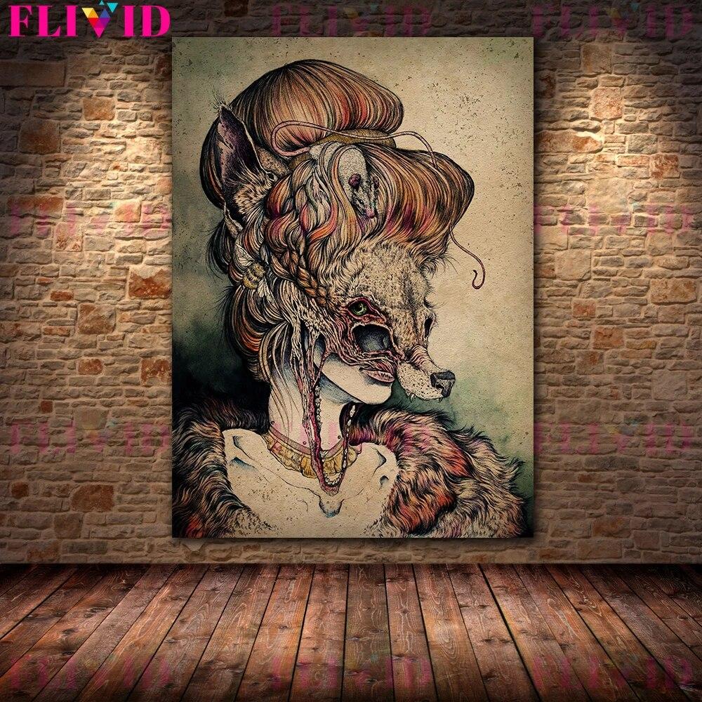 Абстрактное искусство постер с птицами, животными и девочками, ретро-сюрреалистический женский настенный художественный холст, принт для декора гостиной, без рамы, без рамки