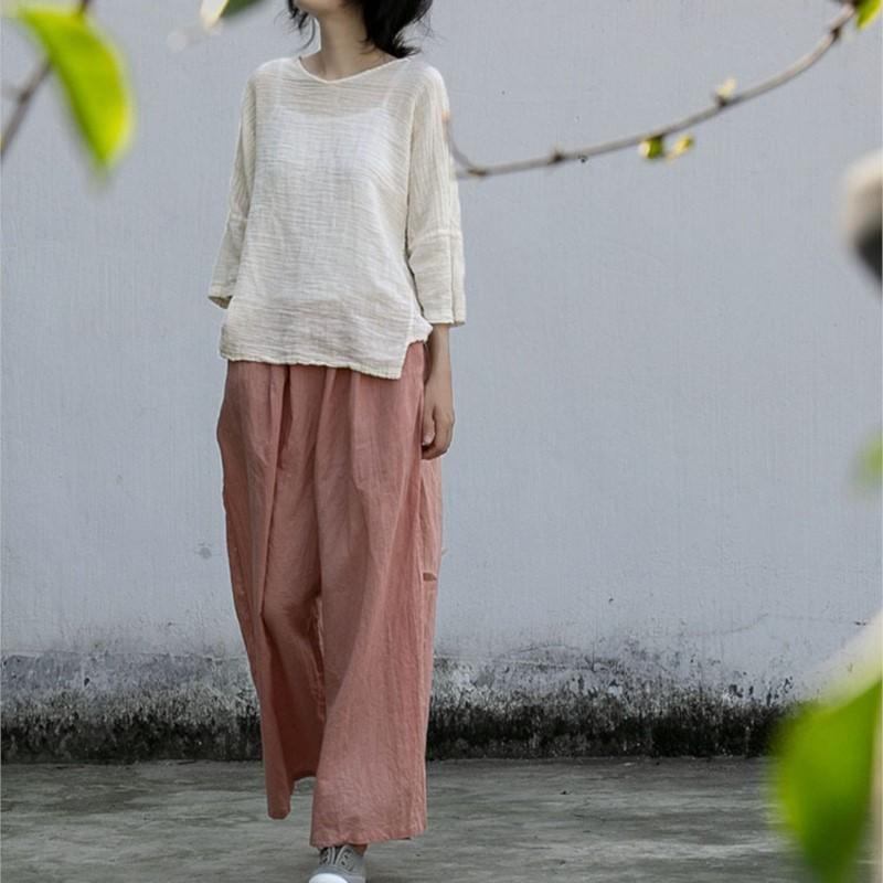 Johnature Женские винтажные хлопковые футболки Ramie, однотонные летние футболки с круглым вырезом и половиной рукавов, повседневные мягкие футболки