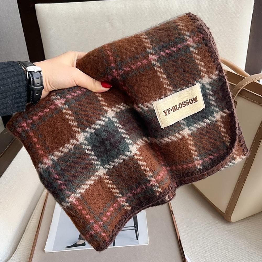 Thick Red Plaid Scarf Plush Long Shawl Classic Cashmere Scarves  Girl