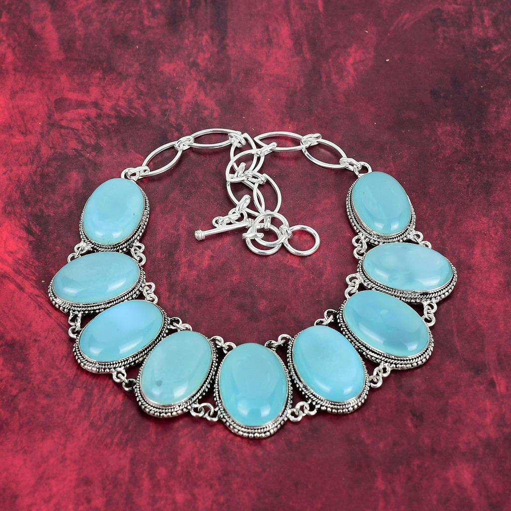 Ювелирные изделия из драгоценных камней ручной работы с аква-халцедоном, ожерелье из стерлингового серебра 925 пробы, ювелирные изделия уникального дизайна, регулируемое ожерелье-цепочка