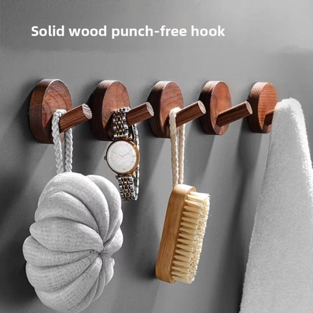 4pcs Beech Walnut Wood Hanging Hanger Solid Wood Wall Hook Decor Hook Towel Hook Bedroom Storage