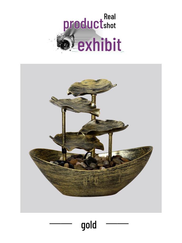 LED Lotus Leaf Water Fountain Ornament with Night Light for Home Décor