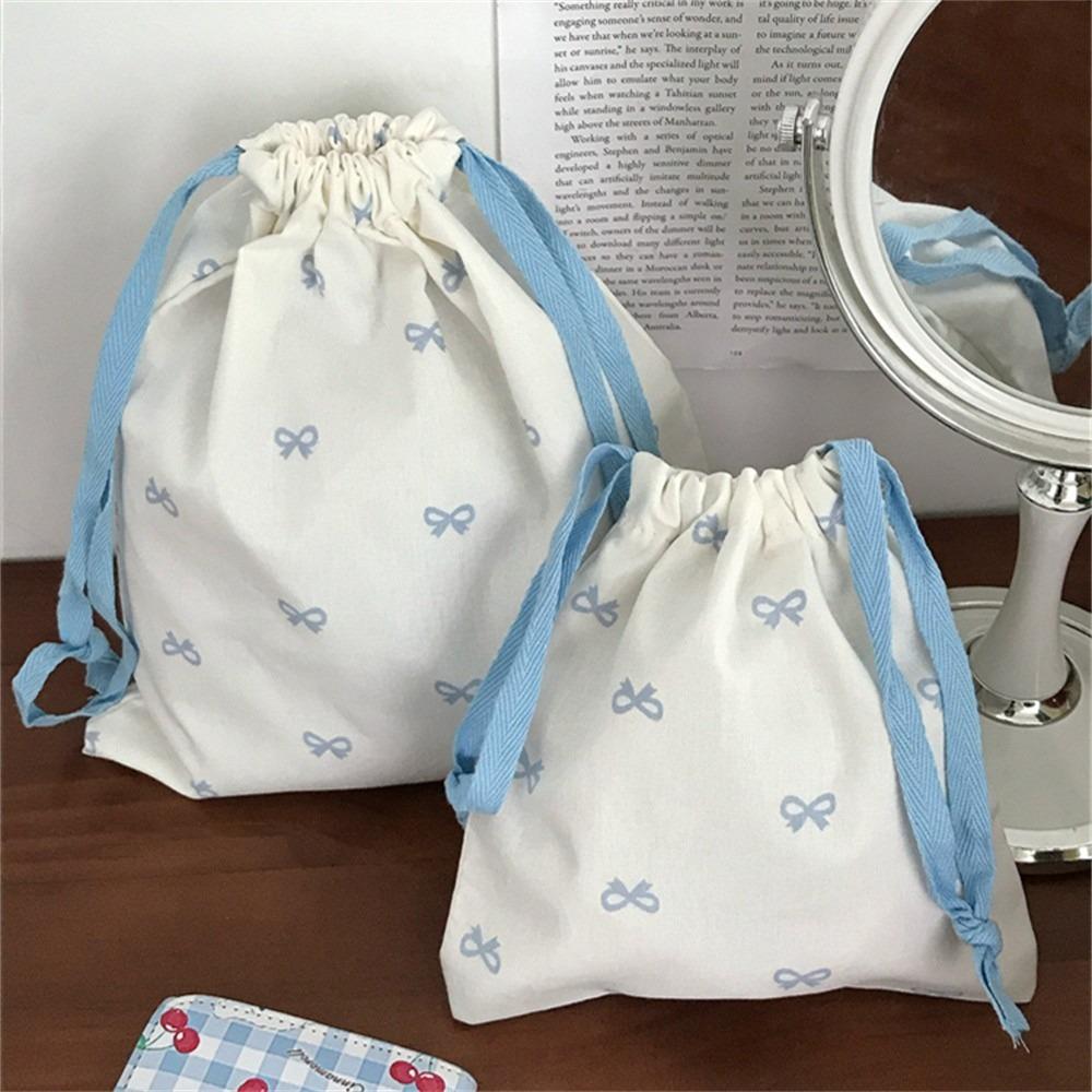 Bow Printed Drawstring Storage Bag Portable Cotton Pouch Diaper Pouch Bundle Pocket Work
