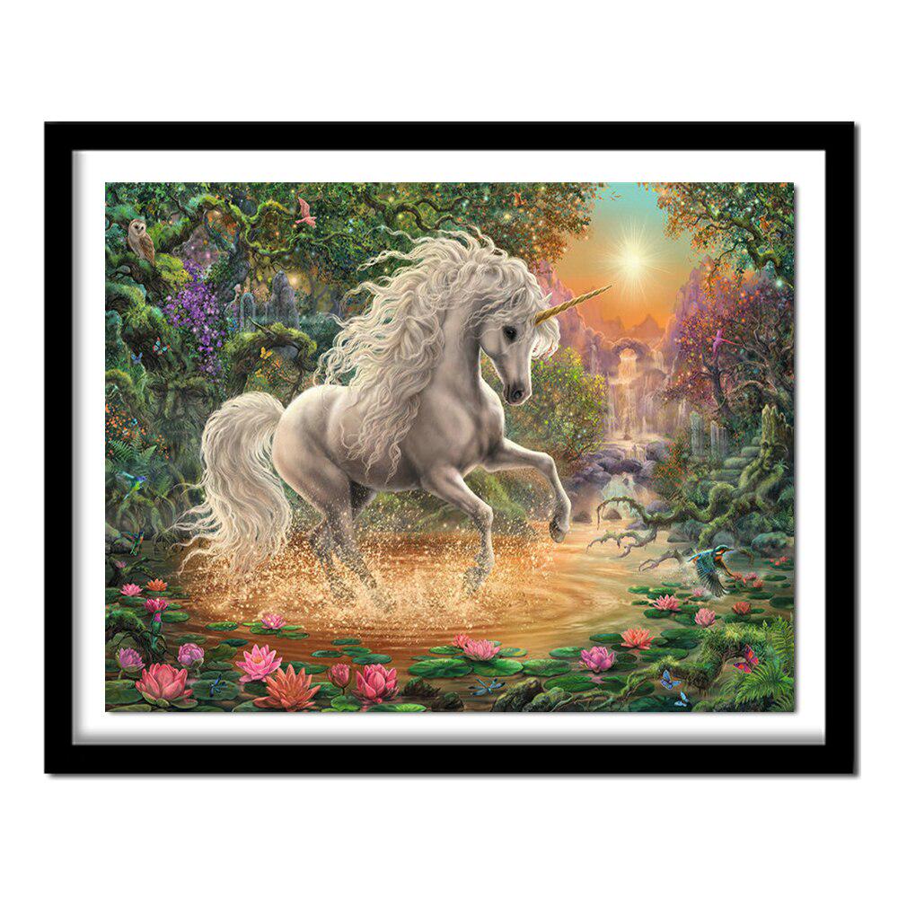 Diamond Painting Cross Stitch Unicorn Play Water  5d Diamond Embroidery Full Round Diamond Pictures