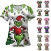 Women's Fashion Printed Short Sleeve V Neck Pattern Tops Pocket Working T-shirts