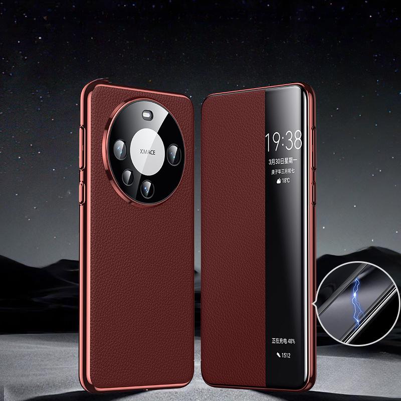 Подходит для чехла для мобильного телефона Huawei Mate60pro Магнитный чехол с умным окном M60 Полностью закрывающий противоударный Кожаный чехол высокого класса для бизнеса