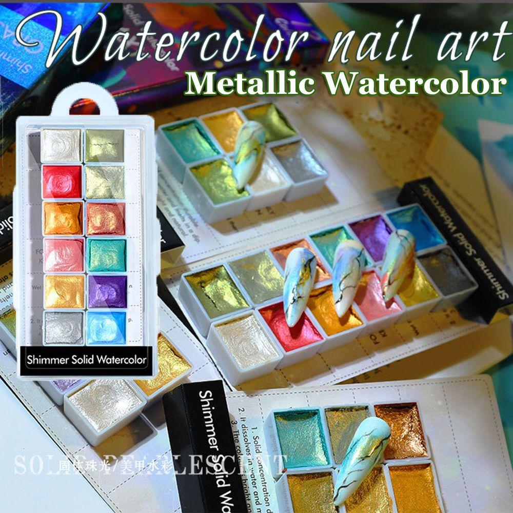 Горячий для художника Живопись Ручная роспись Ногтей Перламутровый пигмент Твердый Металлический Акварель
