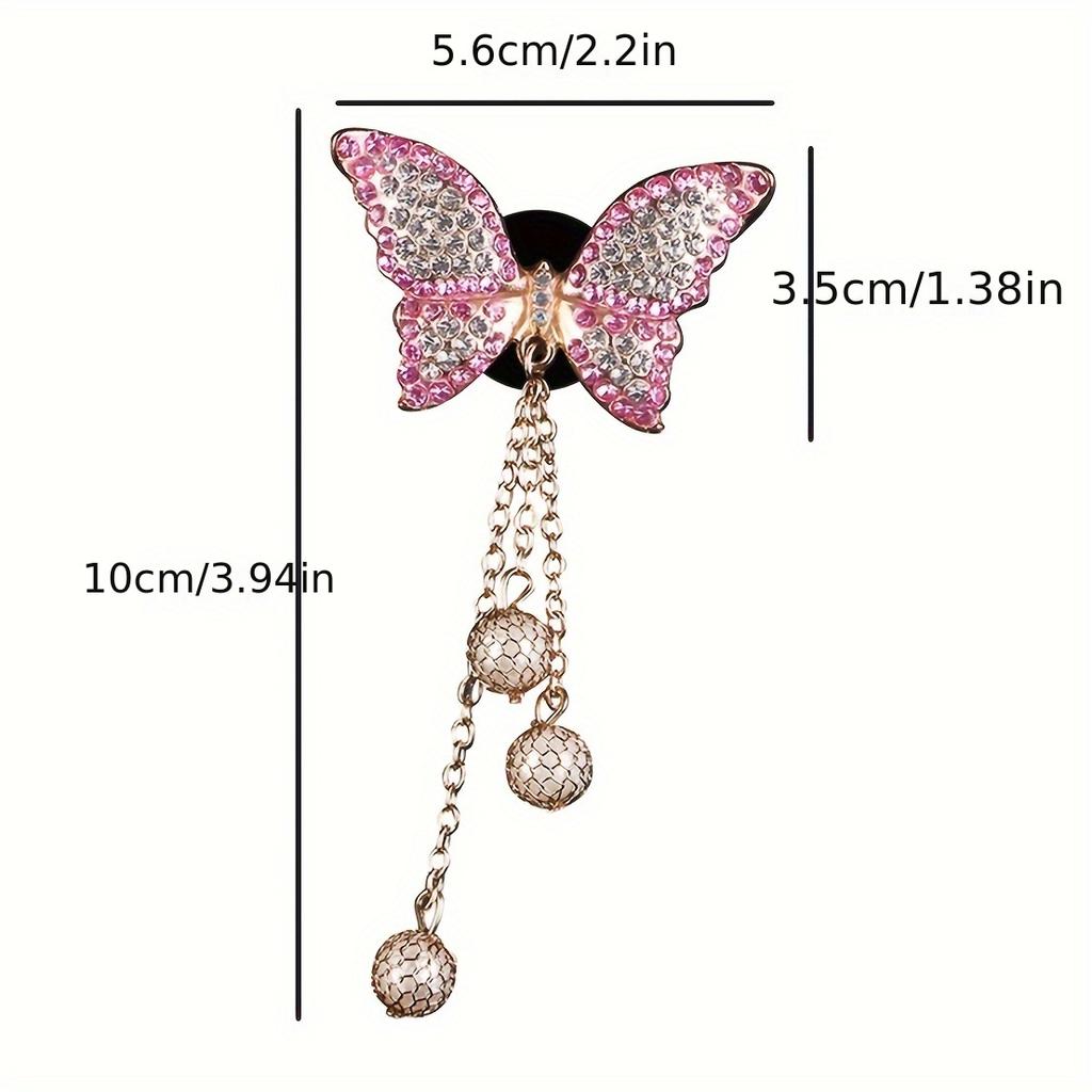 Fashionable Female Style Car Air Vent Perfume Decorative Clip, Cute Air Freshener With Rhinestone-studded Butterfly Tassel