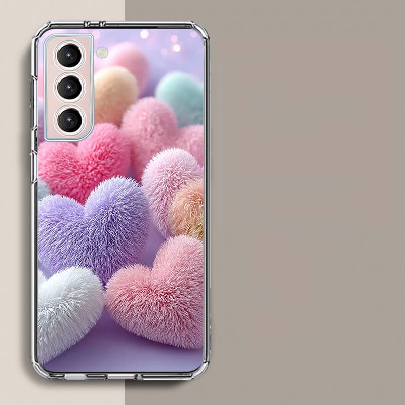 Пушистый Чехол-Сердечко Для Samsung Galaxy S25 Edge S24 S23 FE S21 S20 S10 Plus S22 S26 Ultra Чехол Прозрачные Чехлы TPU Capa Shell Co