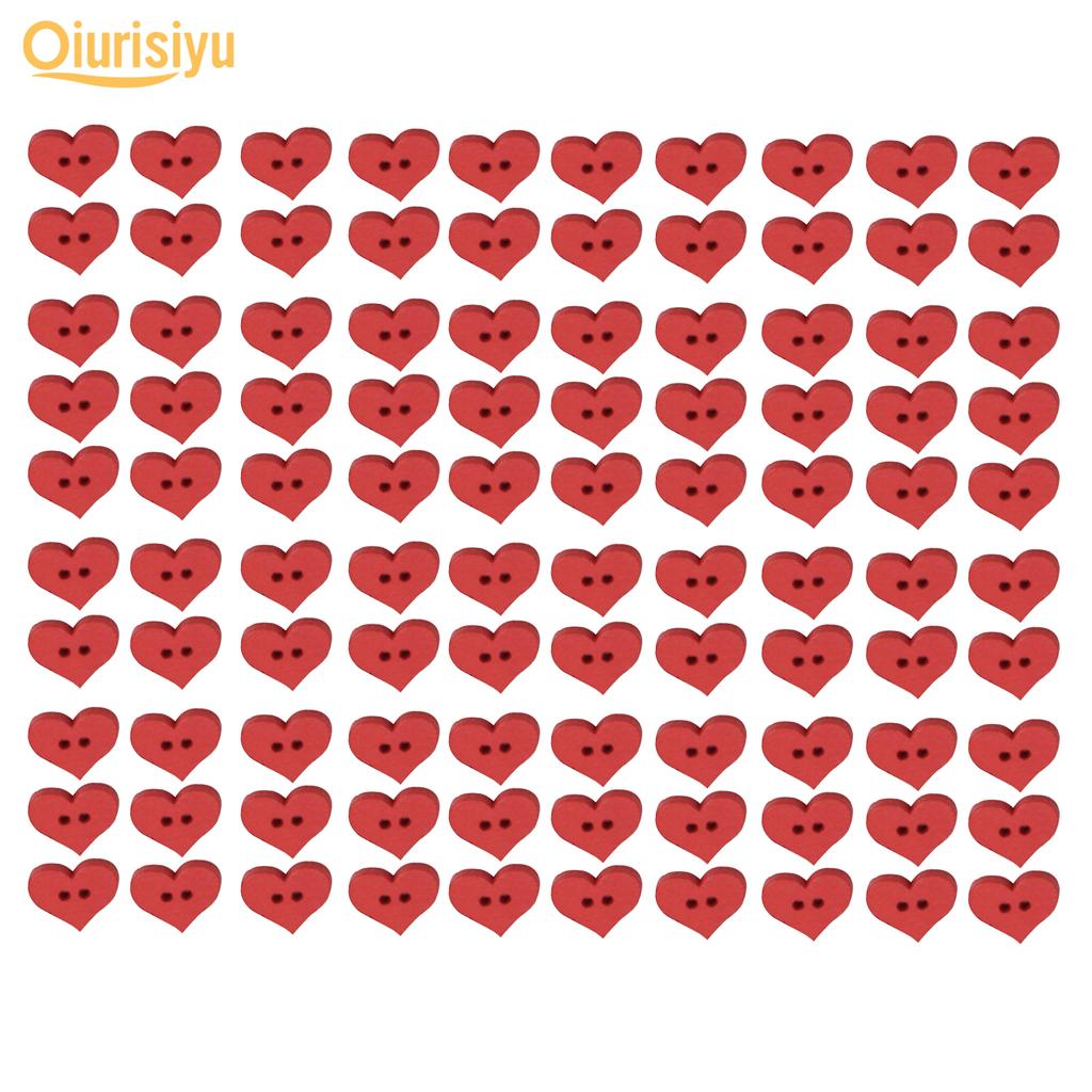 100Pcs 2 Holes Red Love Heart Wooden Button