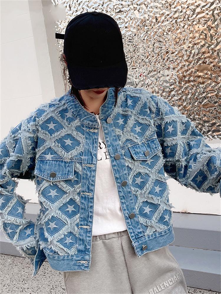 Джинсовая куртка с геометрическим рисунком для женщин, новая модная осенне-зимняя джинсовая куртка с длинными рукавами, уличная однобортная куртка