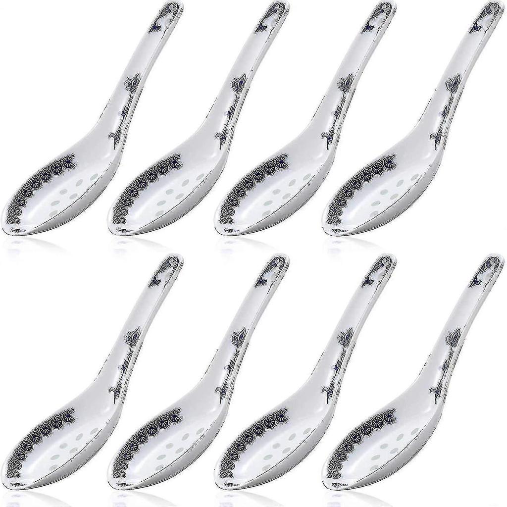 8 Pieces Ceramics Soup Spoons Nese And Porcelain Pattern Spoons Flatware - RiRi