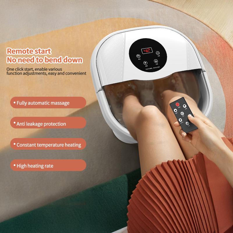 Складная автоматическая гидромассажная ванна для ног с тепловой вибрацией, ванна для ног с красным светом и массажными роликами для расслабления и снятия стресса