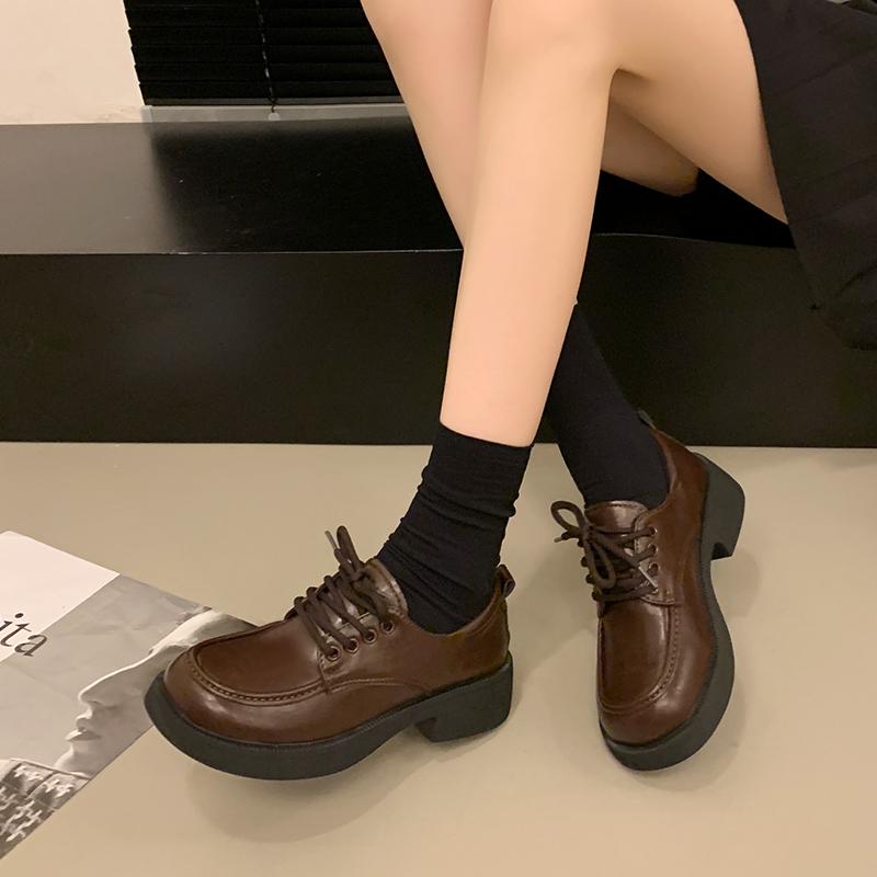 Модные туфли в студенческом стиле с толстой подошвой, женские туфли на шнуровке, модные туфли для девочек в стиле ретро, коричневые туфли Jk Uniform, одинарные туфли