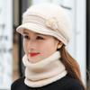 1PC New Women Winter Hat Keep Warm Cap Add Fur Lined Hat & Scarf Knit Suit Fashion Hat For Women Casual Rabbit Fur Flower Knitted Hat