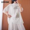 Ethnic Style Embroidery Pendant Stand Collar Disc Button Plus Size Shirt Women's Loose Summer Retro Thin Cotton Linen Blouse