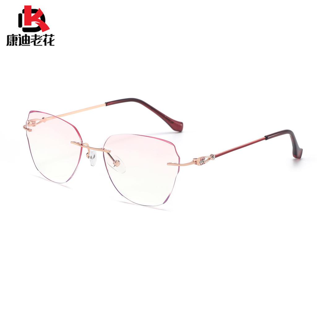 Butterfly Large Frame High-Grade Frameless Diamond Trimmed Anti-Blue Reading Glasses High Definition Fashion Young Women Reading Glasses