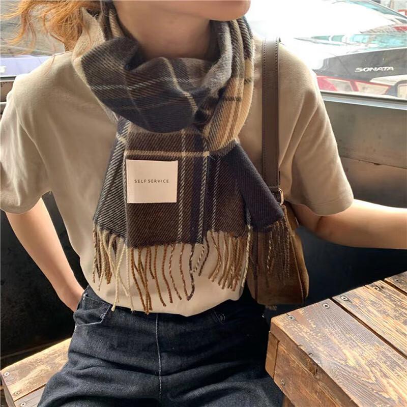 Korean Style Winter Plaid Warm Scarf