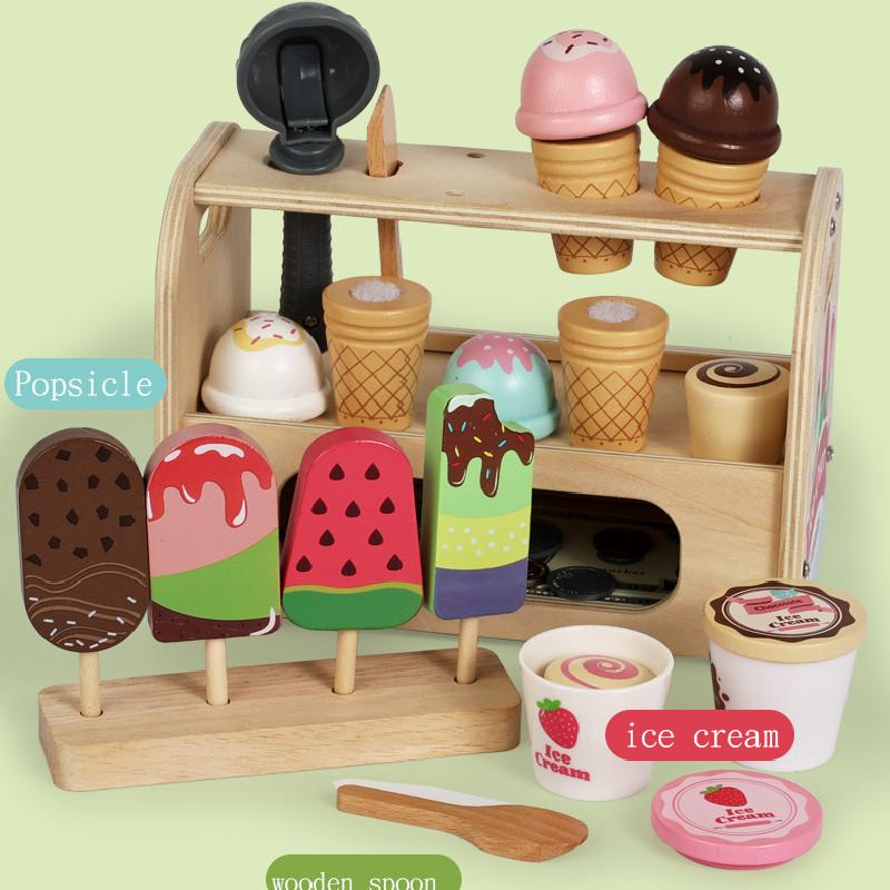 Wooden Ice Simulation Cream Shelf Children Puzzle Interactive Toy Gift For