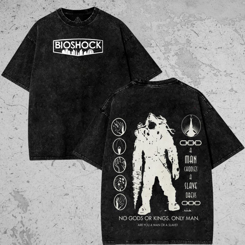 BioShock Унисекс стирающаяся футболка с вопросом, можете ли вы помочь Большому Папочке Стирающаяся футболка Футболка графические футболки оверсайз футболка