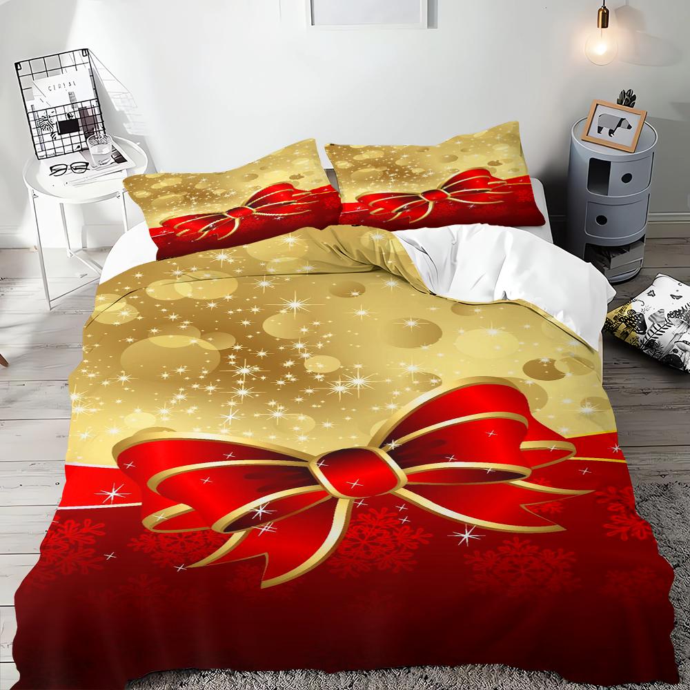 Веселого Рождества пододеяльник Золотой колокольчик бант комплект постельного белья для детей подростков праздничные подарки украшение спальни Queen King Полный размер