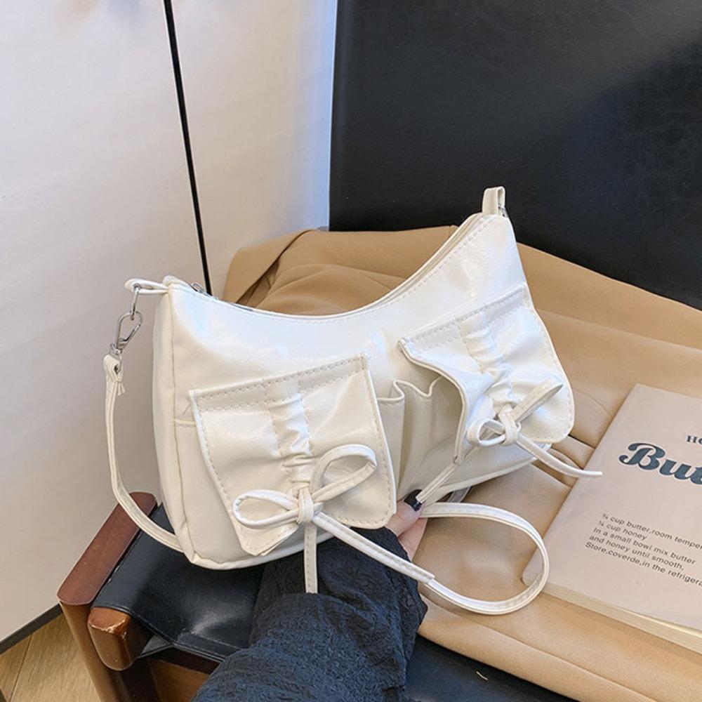 Pleated Bowknot Crossbody Bag Korean Style Pu Dumpling Bag Elegant Y2k Shoulder Bag Outdoor